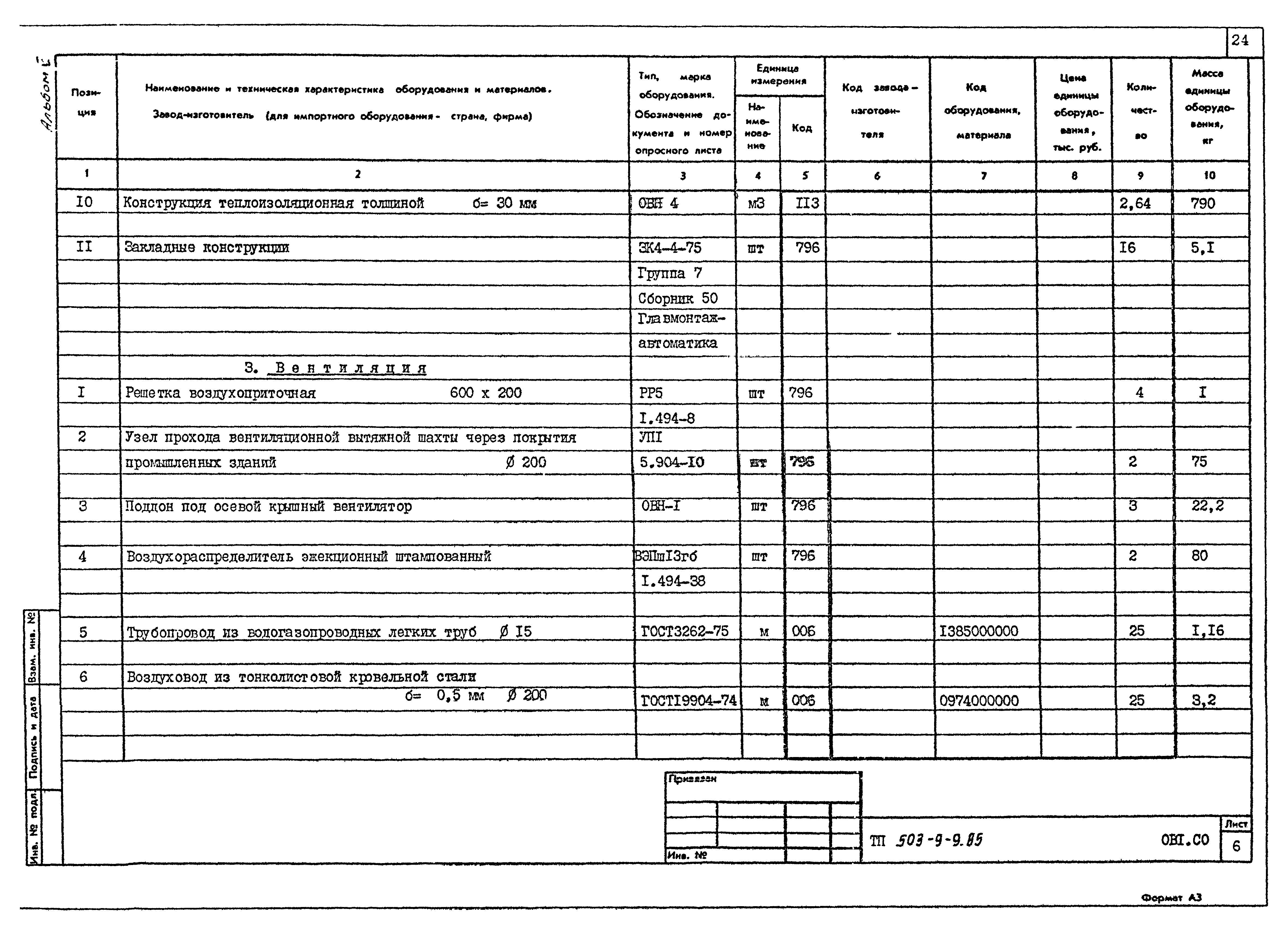 Типовой проект 503-9-9.85