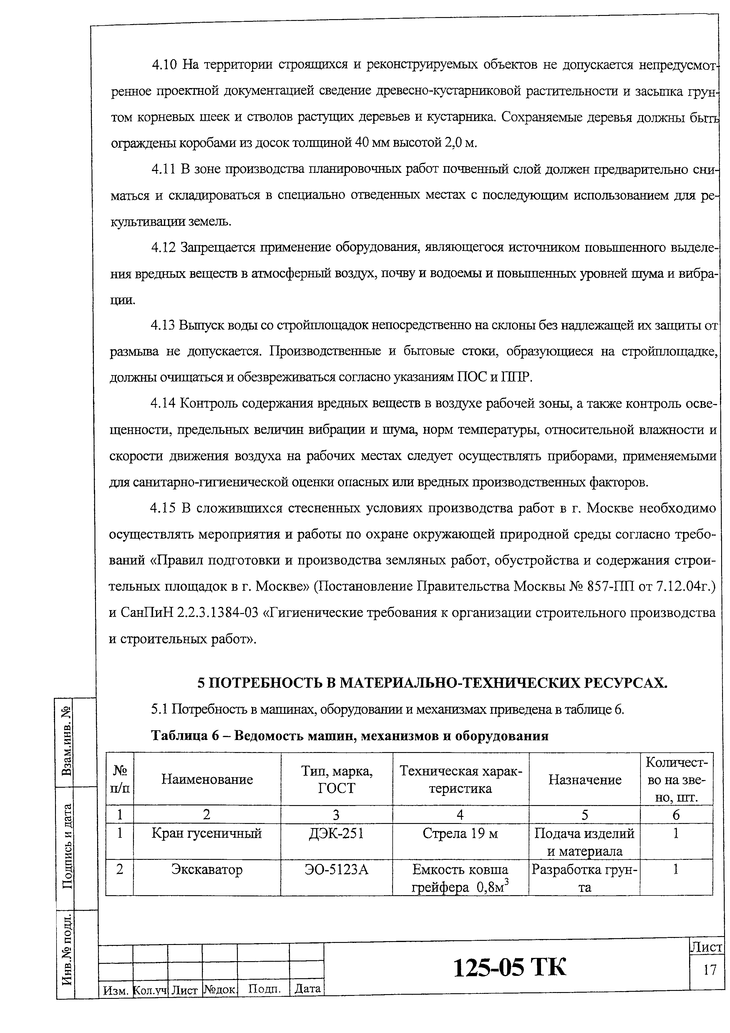 Технологическая карта 125-05 ТК
