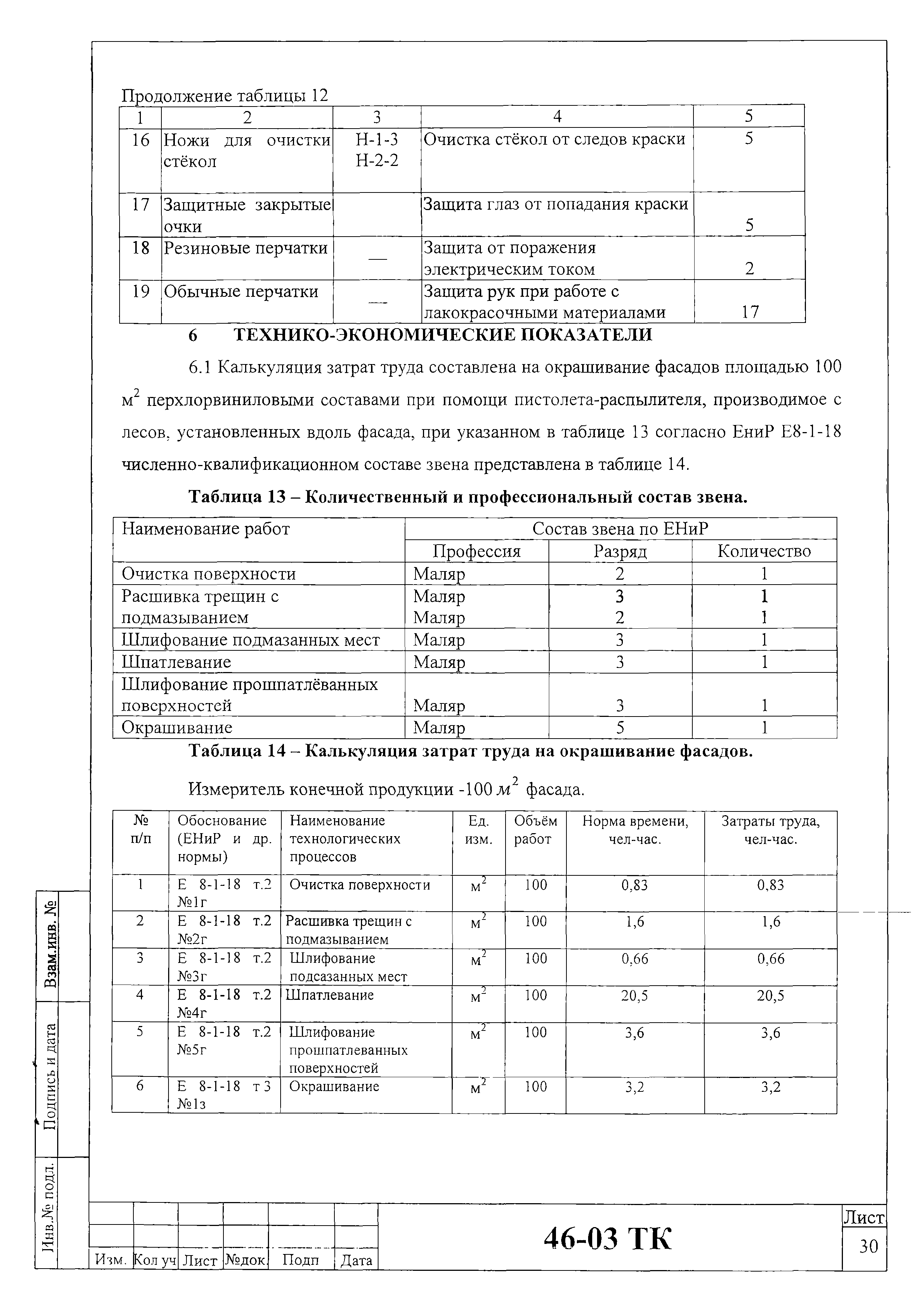 Технологическая карта 46-03 ТК