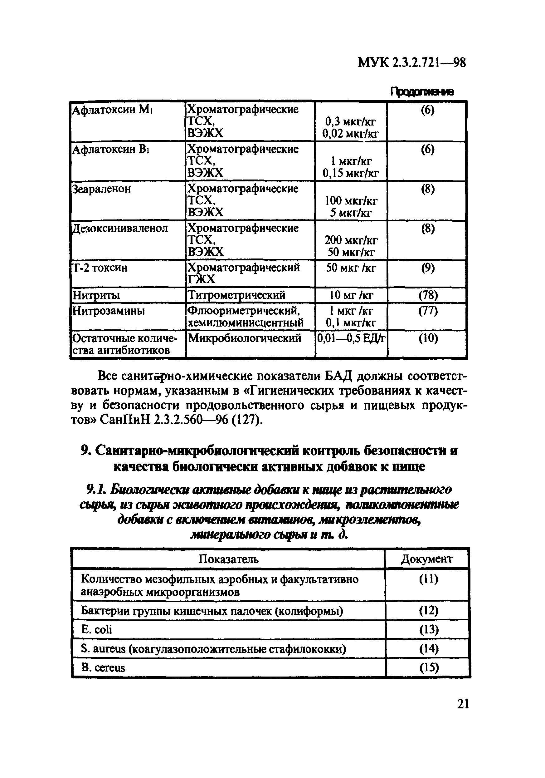 МУК 2.3.2.721-98